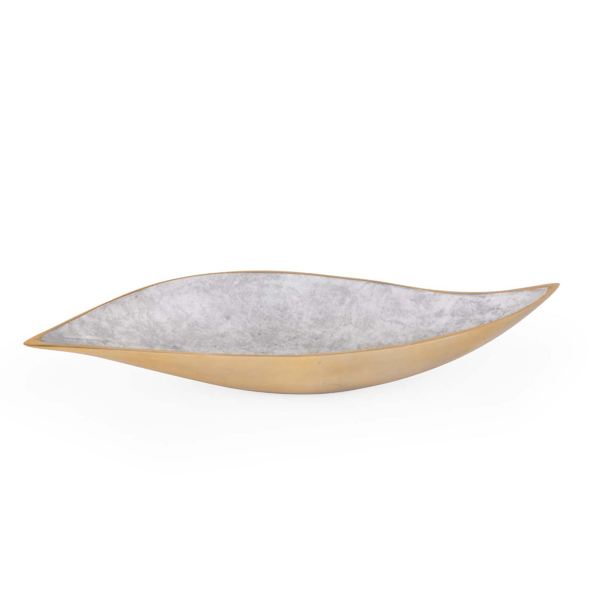 Leaf Shaped Metal Decorative Platter- White & Gold