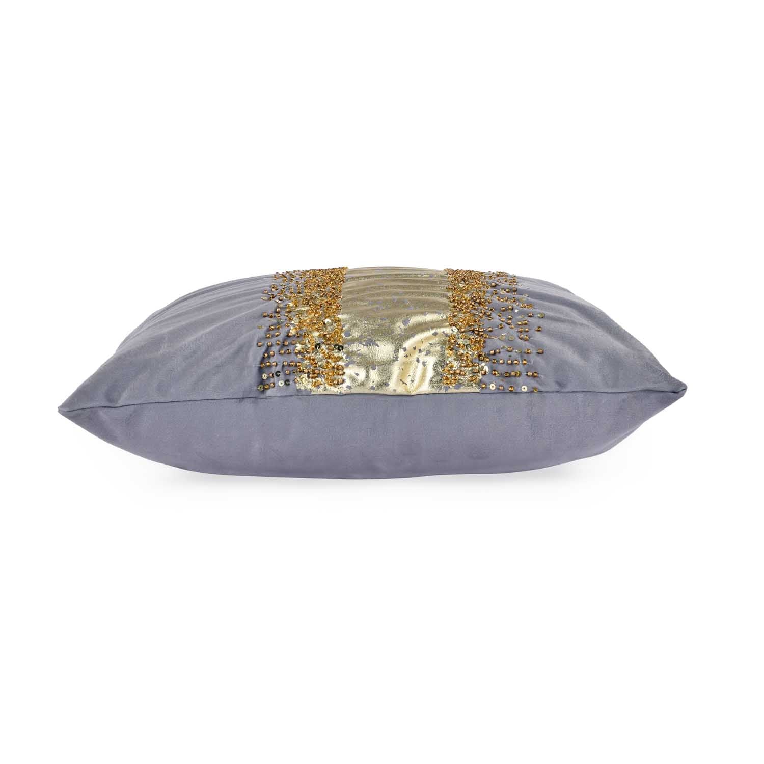 Patch Pattern Polyester Cushion Cover- Gold and Grey