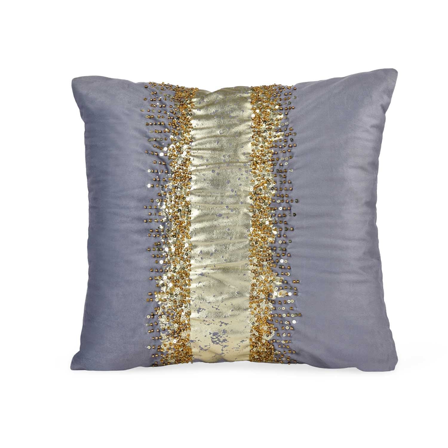 Patch Pattern Polyester Cushion Cover- Gold and Grey