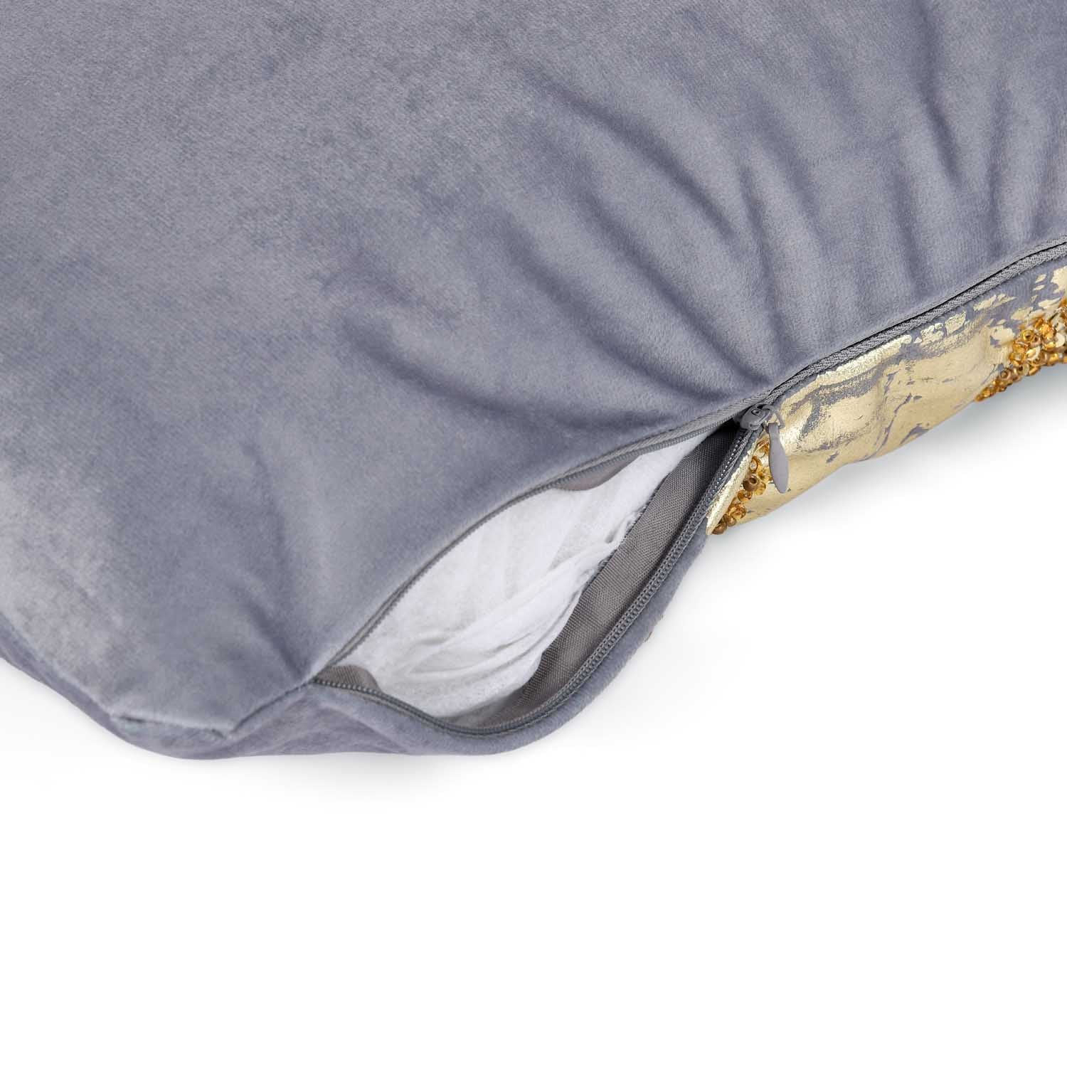 Patch Pattern Polyester Cushion Cover- Gold and Grey