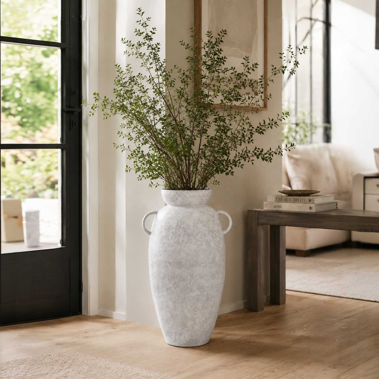 Urn Style Metal Floor Vase- White & Gold