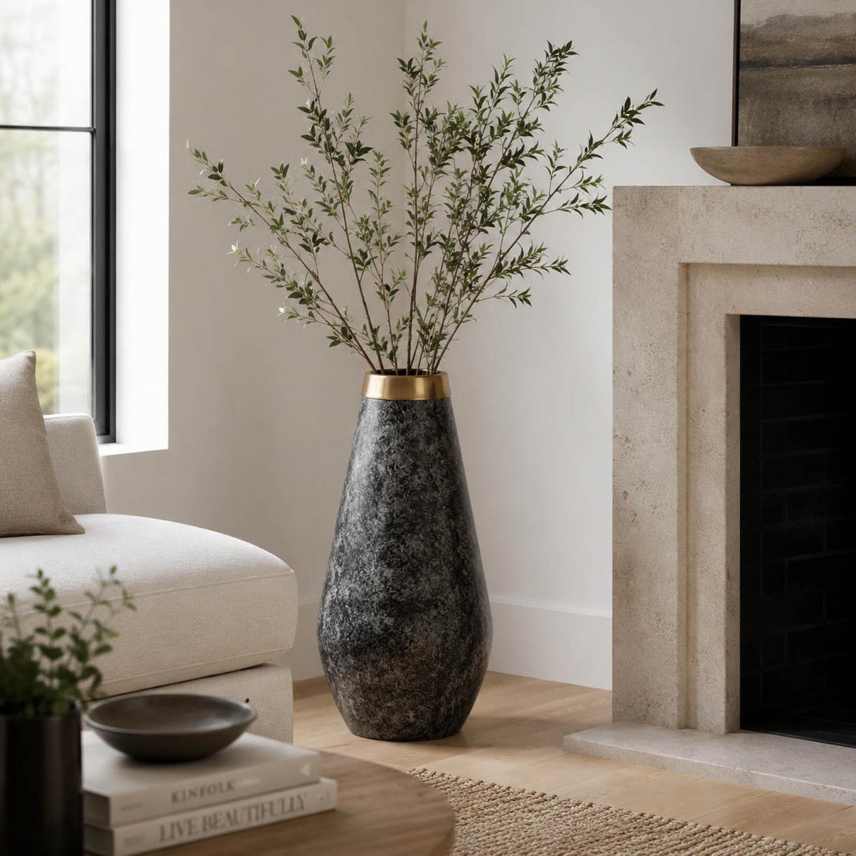 Bulb Shaped Metal Floor Vase- Black & Gold