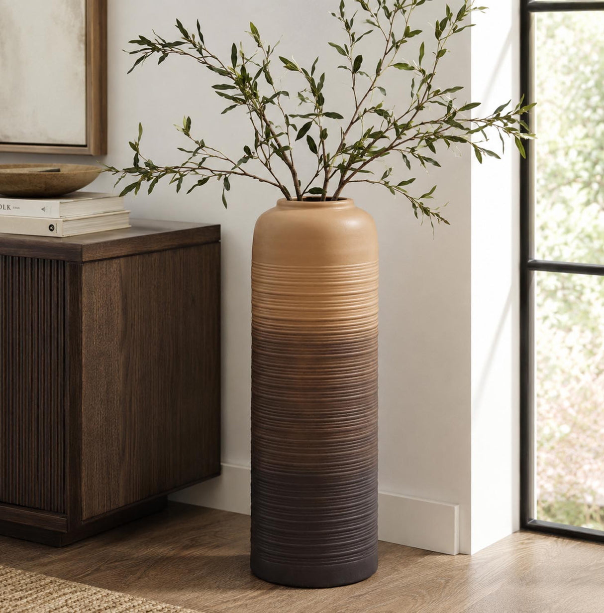Desert Tower Metal Floor Vase- Brown