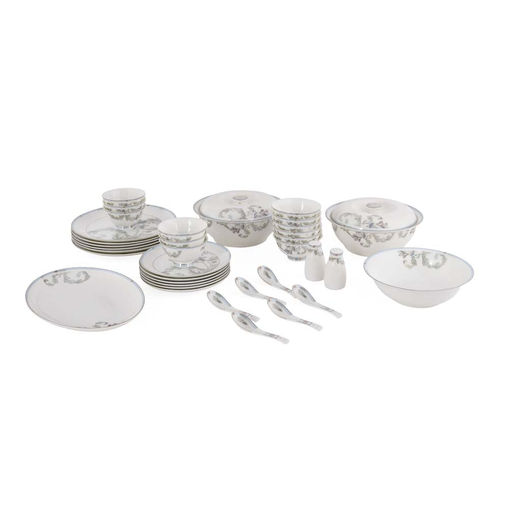 38 Pieces Leafora Porcelain Dinner Set- White and Blue