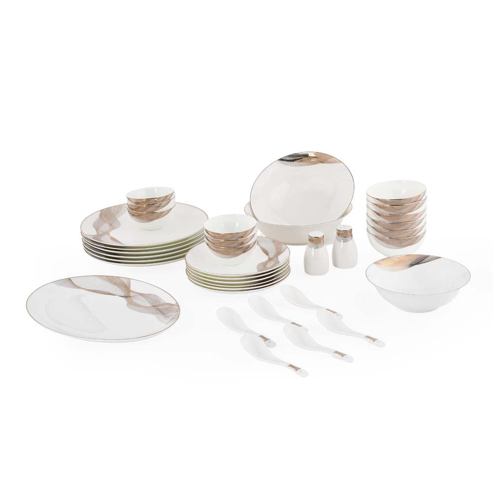 36 Pieces Swirl Porcelain Dinner Set- White and Gold