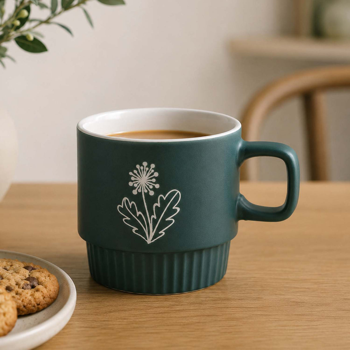 Botanical Design 380 ml Ceramic Coffee Mug- Green