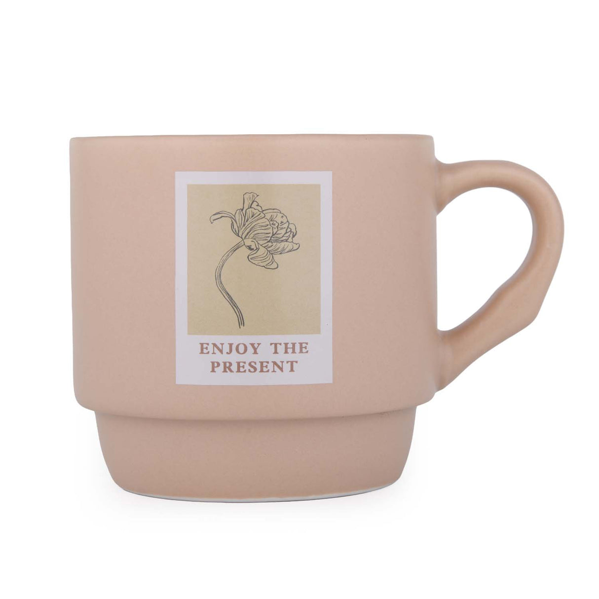 Enjoy The Present Polaroid Printed 350 ml Ceramic Coffee Mug- Pink