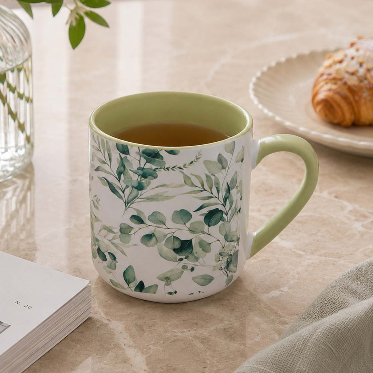 Tropical Design 400 ml Ceramic Coffee Mug- White