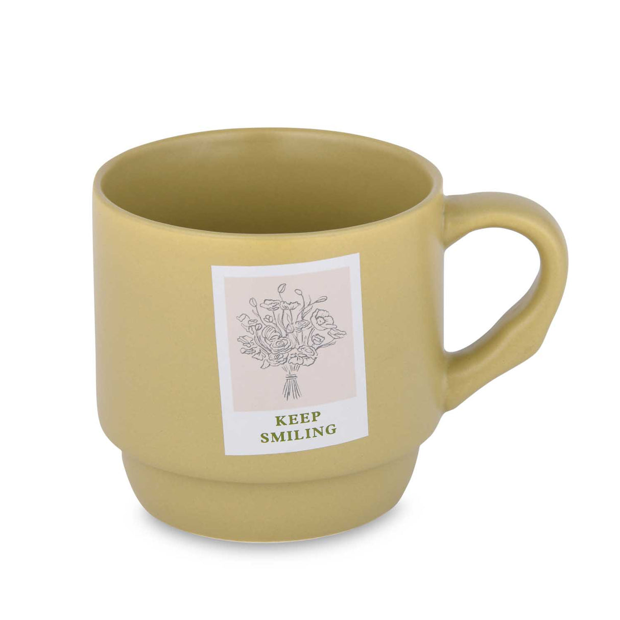 Keep Smiling Polaroid Printed 350 ml Ceramic Coffee Mug- Mustard