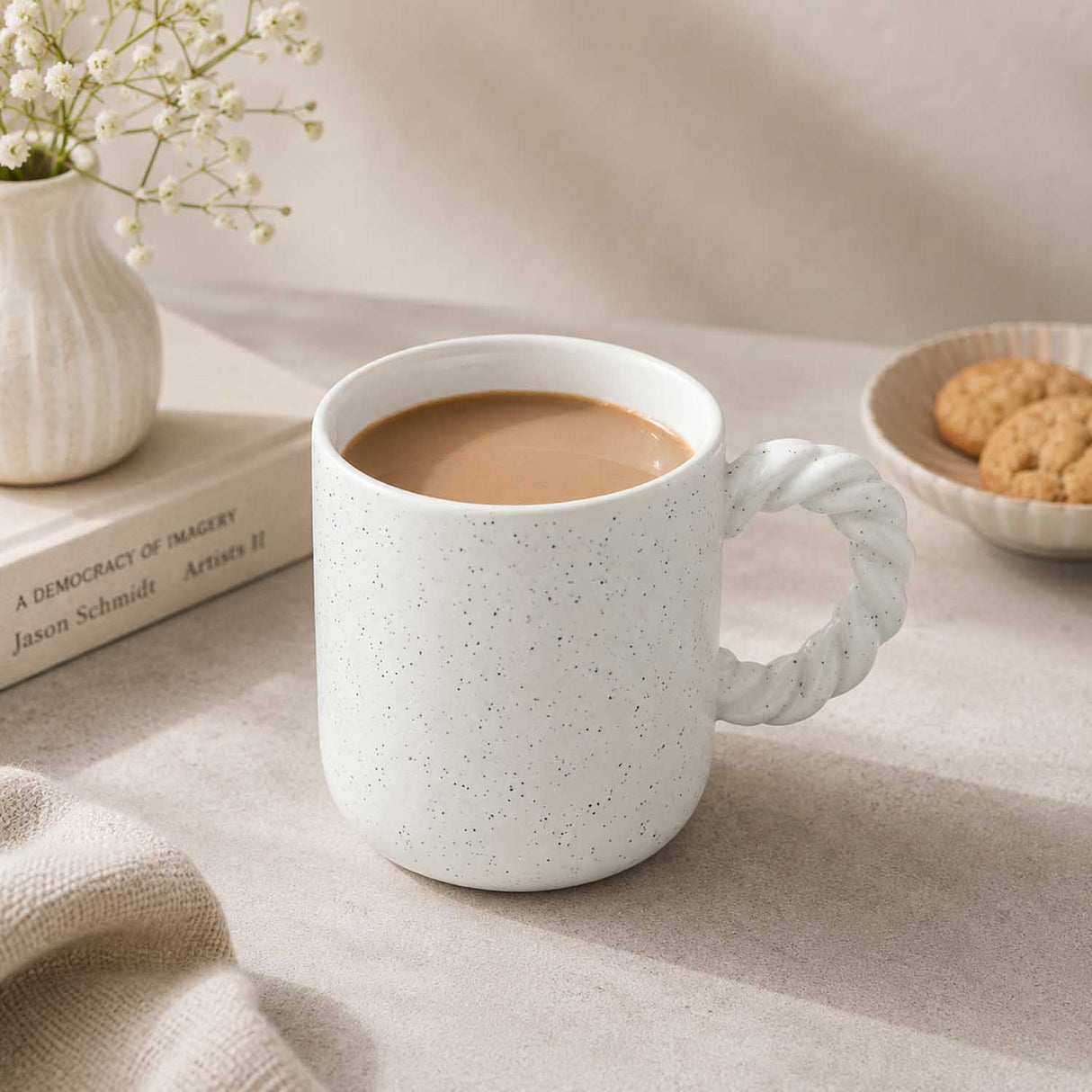 Speckled 350 ml Ceramic Coffee Mug with Rope Handle- Beige