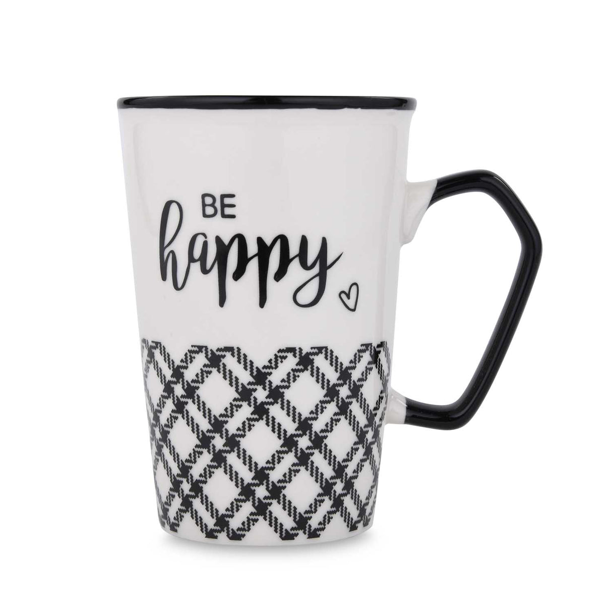 Be Happy Printed 450 ml Ceramic Coffee Mug- Black & White