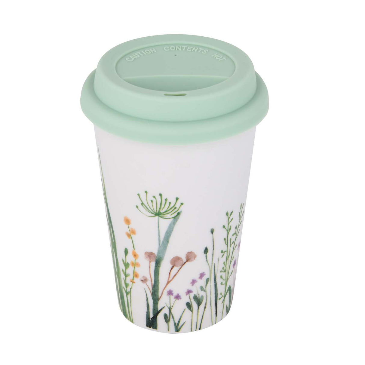 Floral Design 420 ml Ceramic Coffee Mug with Lid- Mint