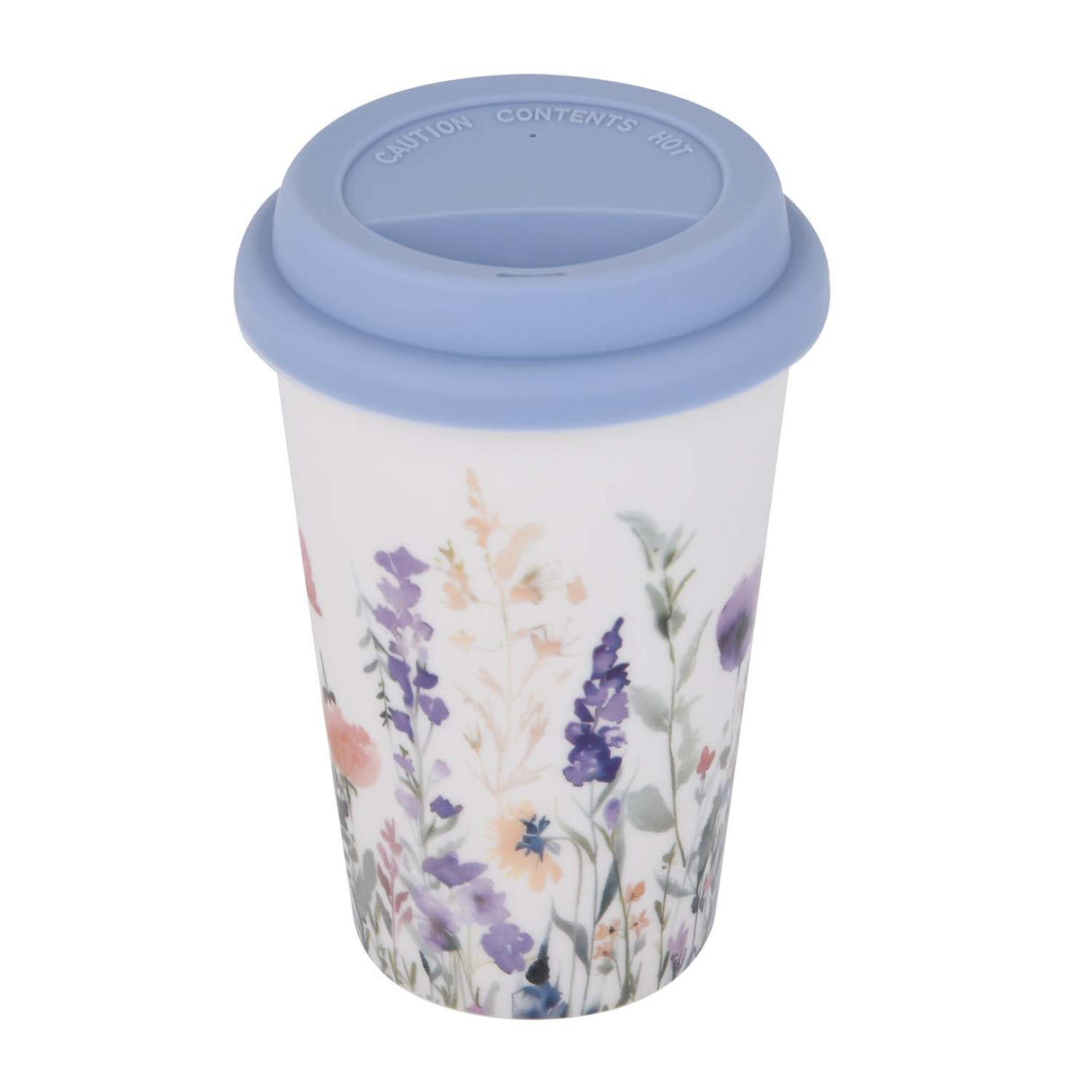 Floral Design 420 ml Ceramic Coffee Mug with Lid- Blue