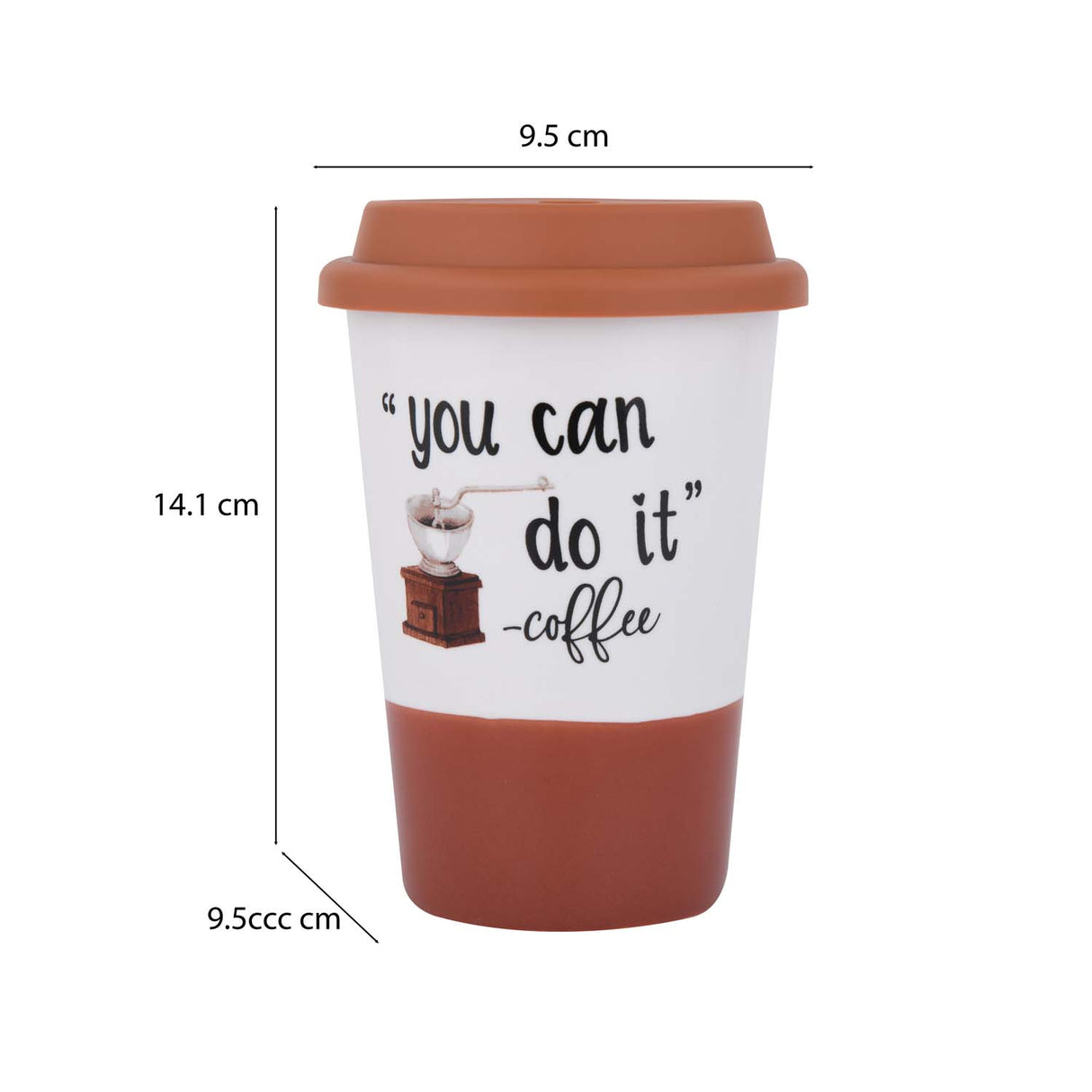 You Can Do It Printed 420 ml Ceramic Coffee Mug with Lid- Brown