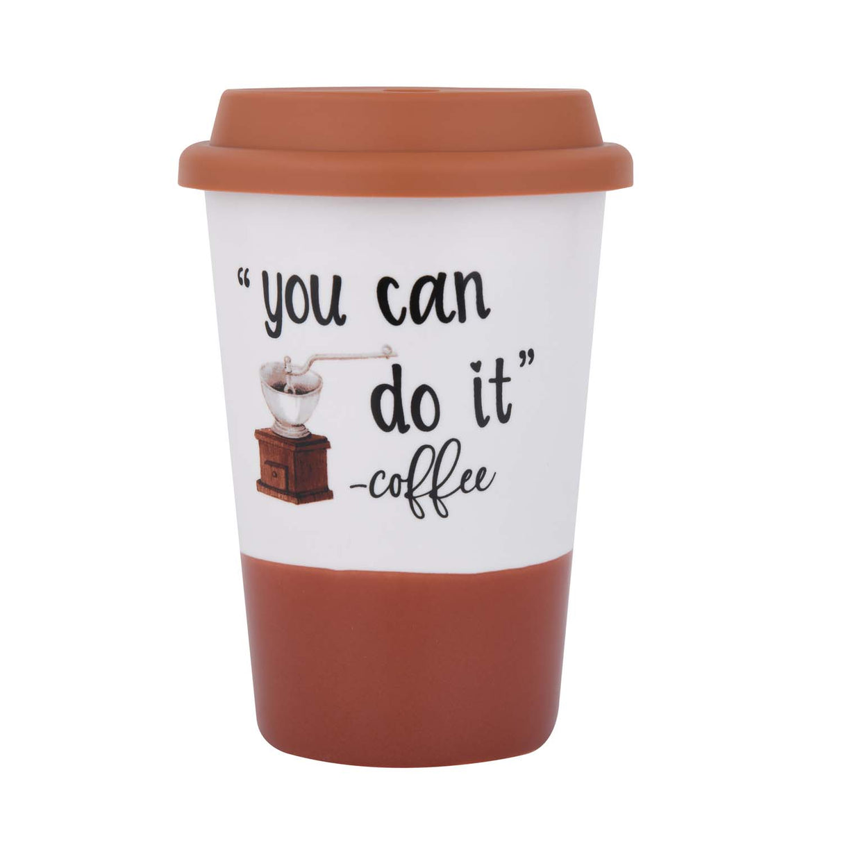 You Can Do It Printed 420 ml Ceramic Coffee Mug with Lid- Brown
