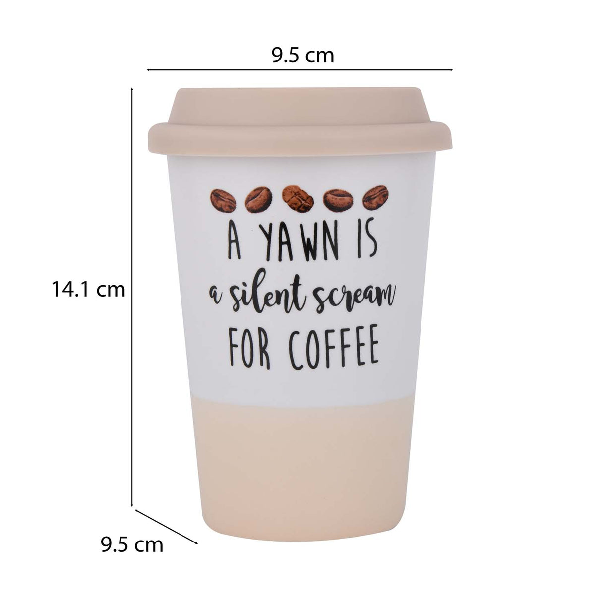A Yawn Is Silent Scream Printed 420 ml Ceramic Coffee Mug with Lid- Pink