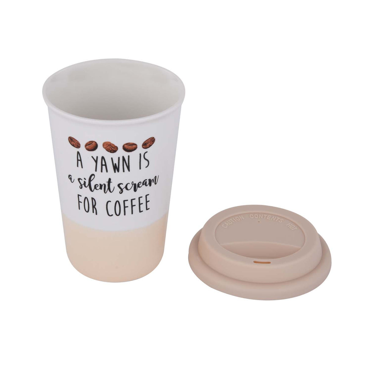 A Yawn Is Silent Scream Printed 420 ml Ceramic Coffee Mug with Lid- Pink
