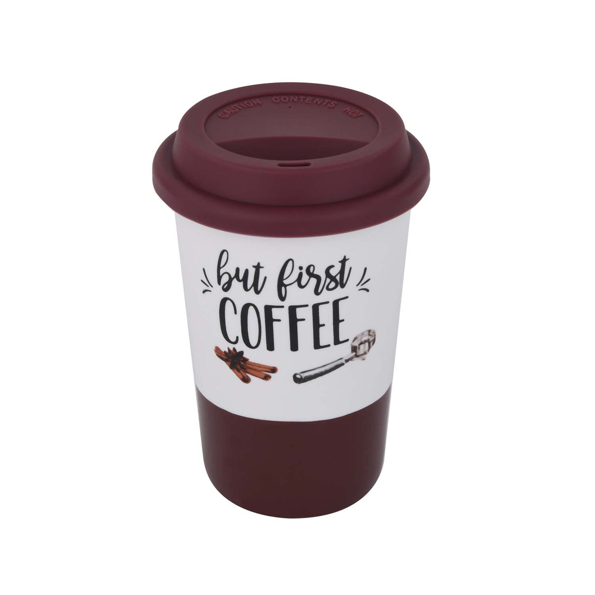 But First Coffee Printed 420 ml Ceramic Coffee Mug with Lid- Brown