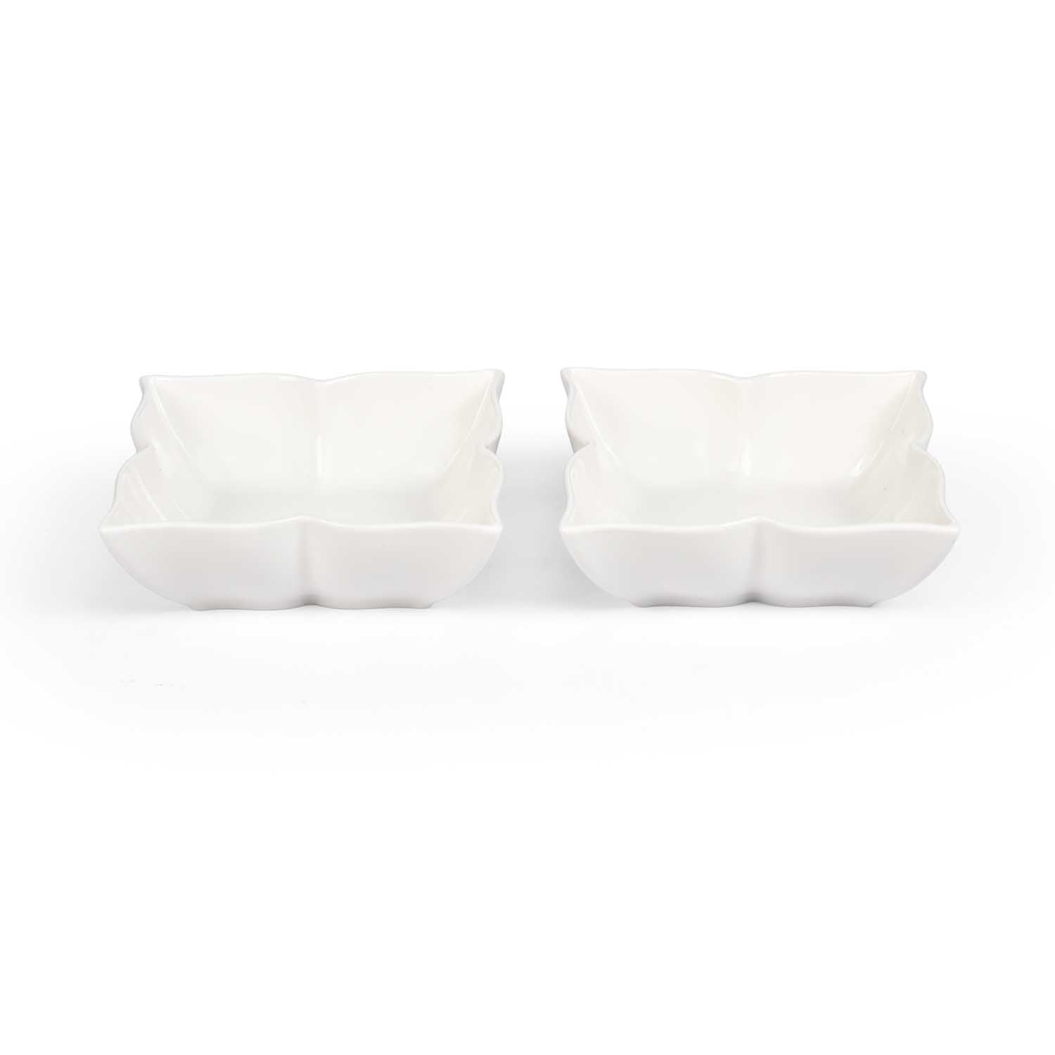 Leafy Ceramic Serving Bowl Set of 2- White