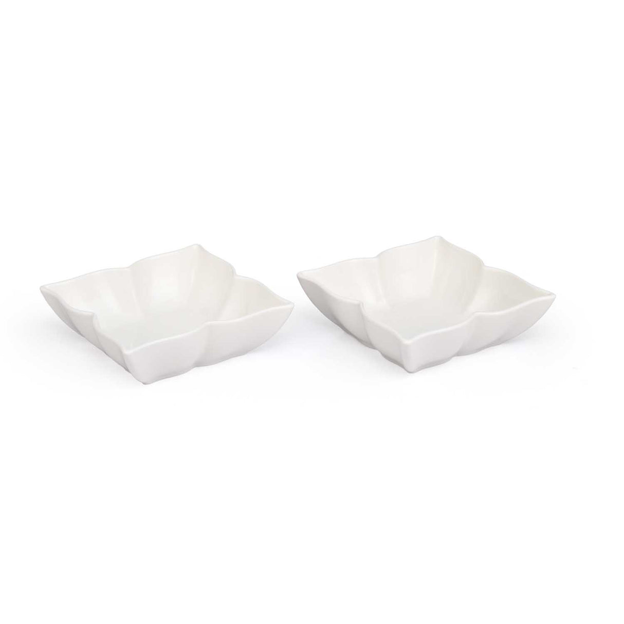 Leafy Ceramic Serving Bowl Set of 2- White