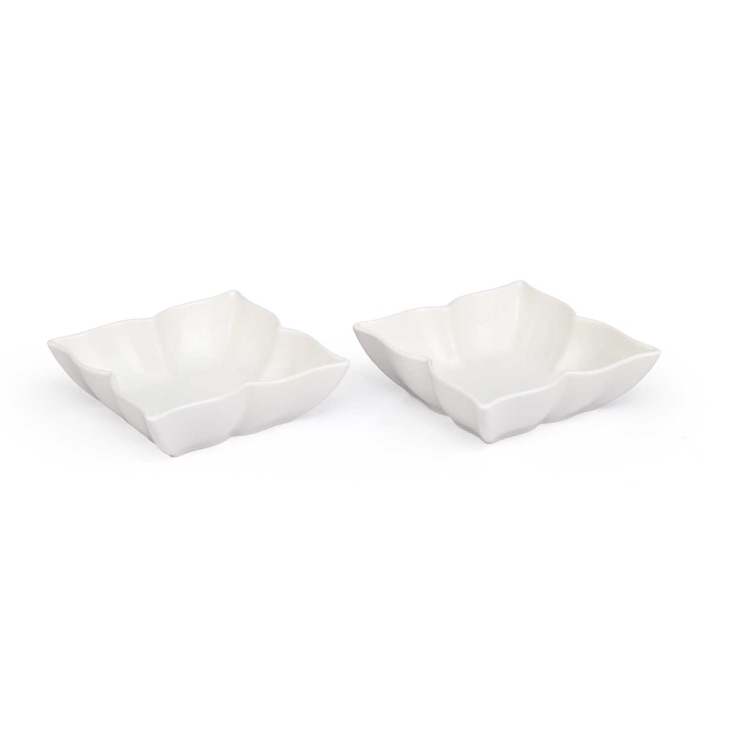 Leafy Ceramic Serving Bowl Set of 2- White