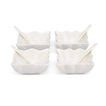 Abstract Ceramic Bowls and Spoons Set of 8- White