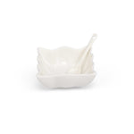 Abstract Ceramic Bowls and Spoons Set of 8- White