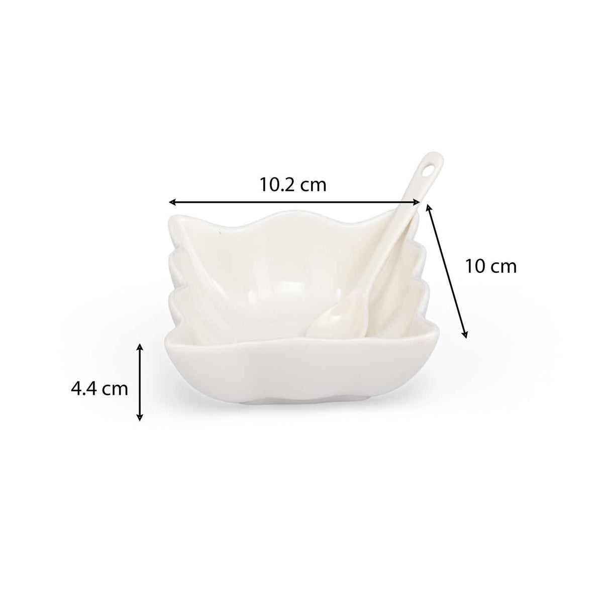 Abstract Ceramic Bowls and Spoons Set of 8- White