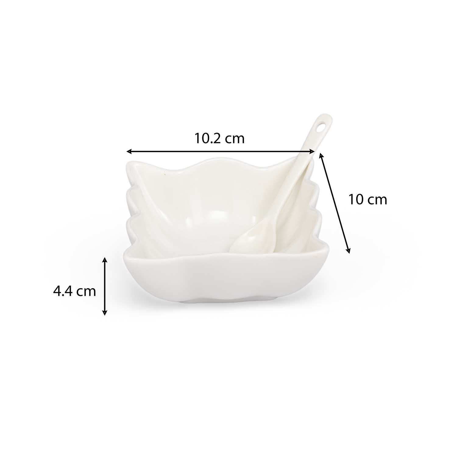 Abstract Ceramic Bowls and Spoons Set of 8- White