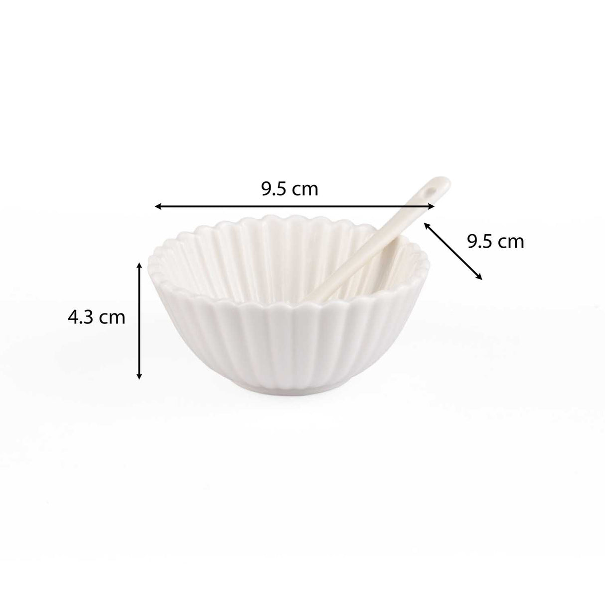 Round Ceramic Bowls and Spoons Set of 8- White
