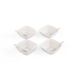 Square Ceramic Bowls and Spoons Set of 8- White