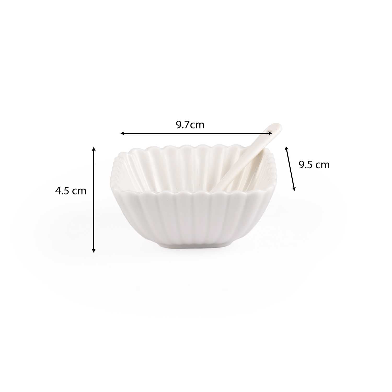 Square Ceramic Bowls and Spoons Set of 8- White