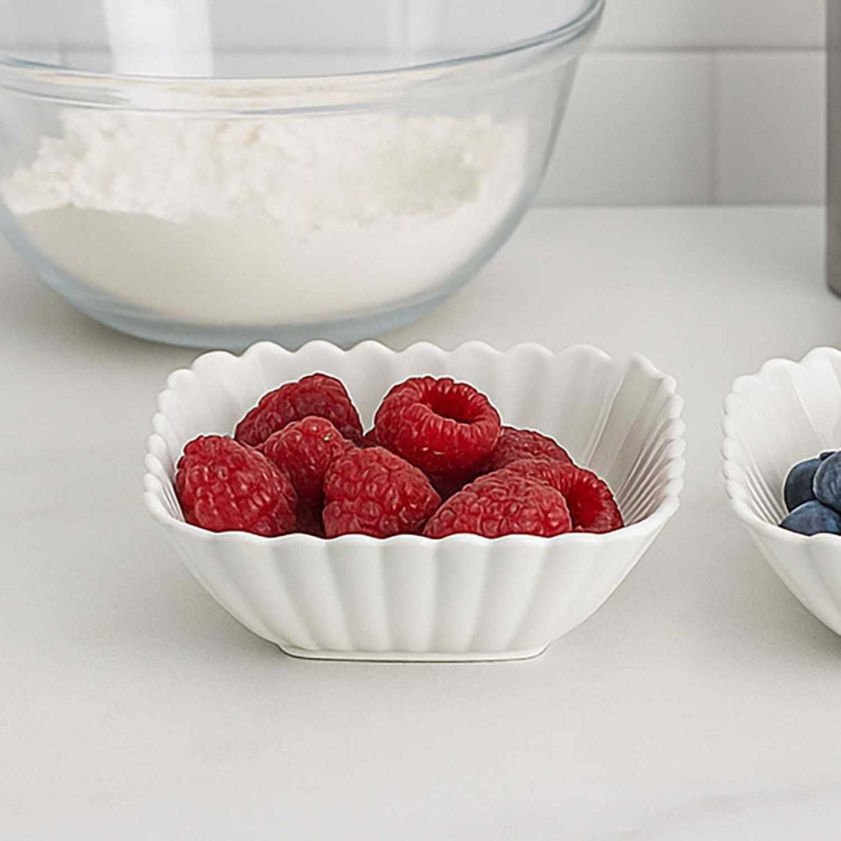 Abstract Ceramic Design Serving Bowls Set of 2- White