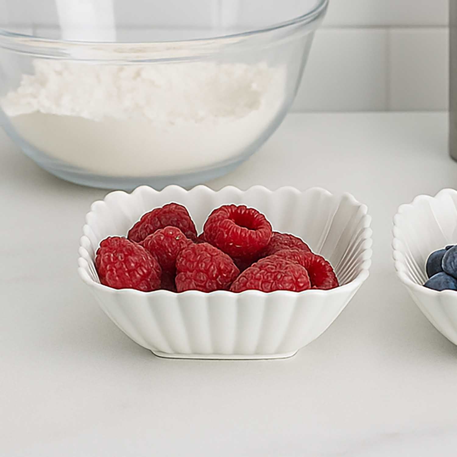 Abstract Ceramic Design Serving Bowls Set of 2- White