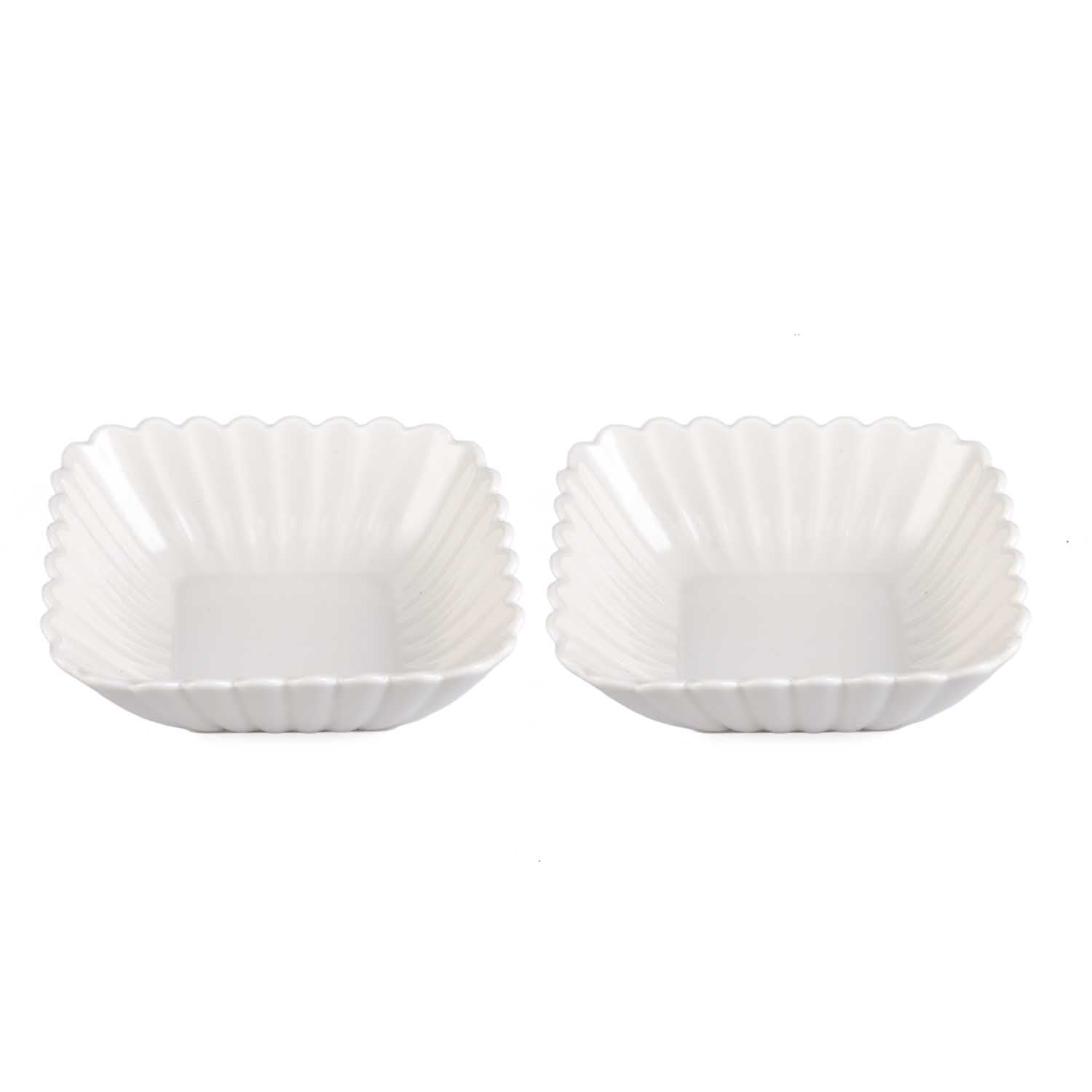 Abstract Ceramic Design Serving Bowls Set of 2- White
