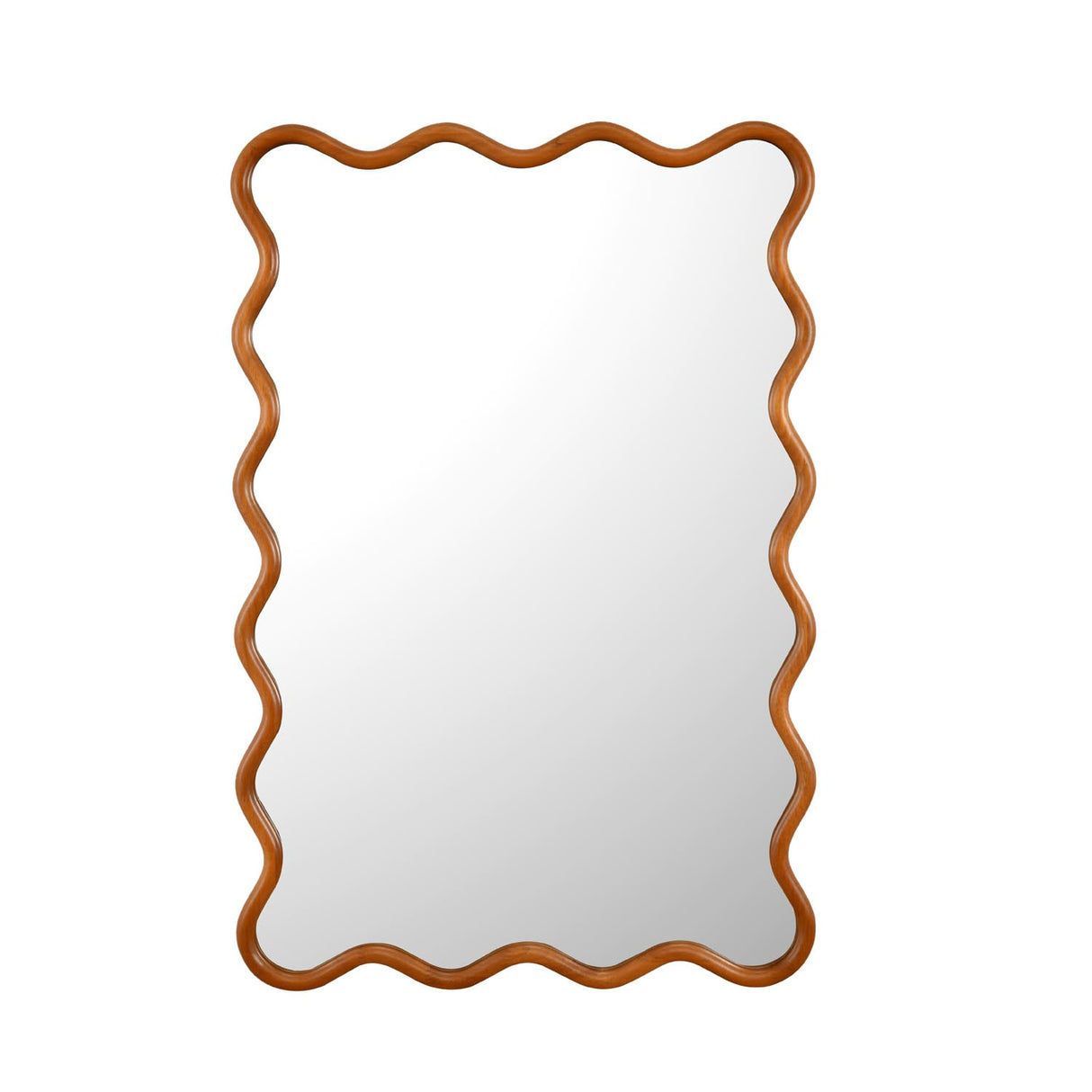 Decorative Wavy Edge Wall Mirror- Light Walnut