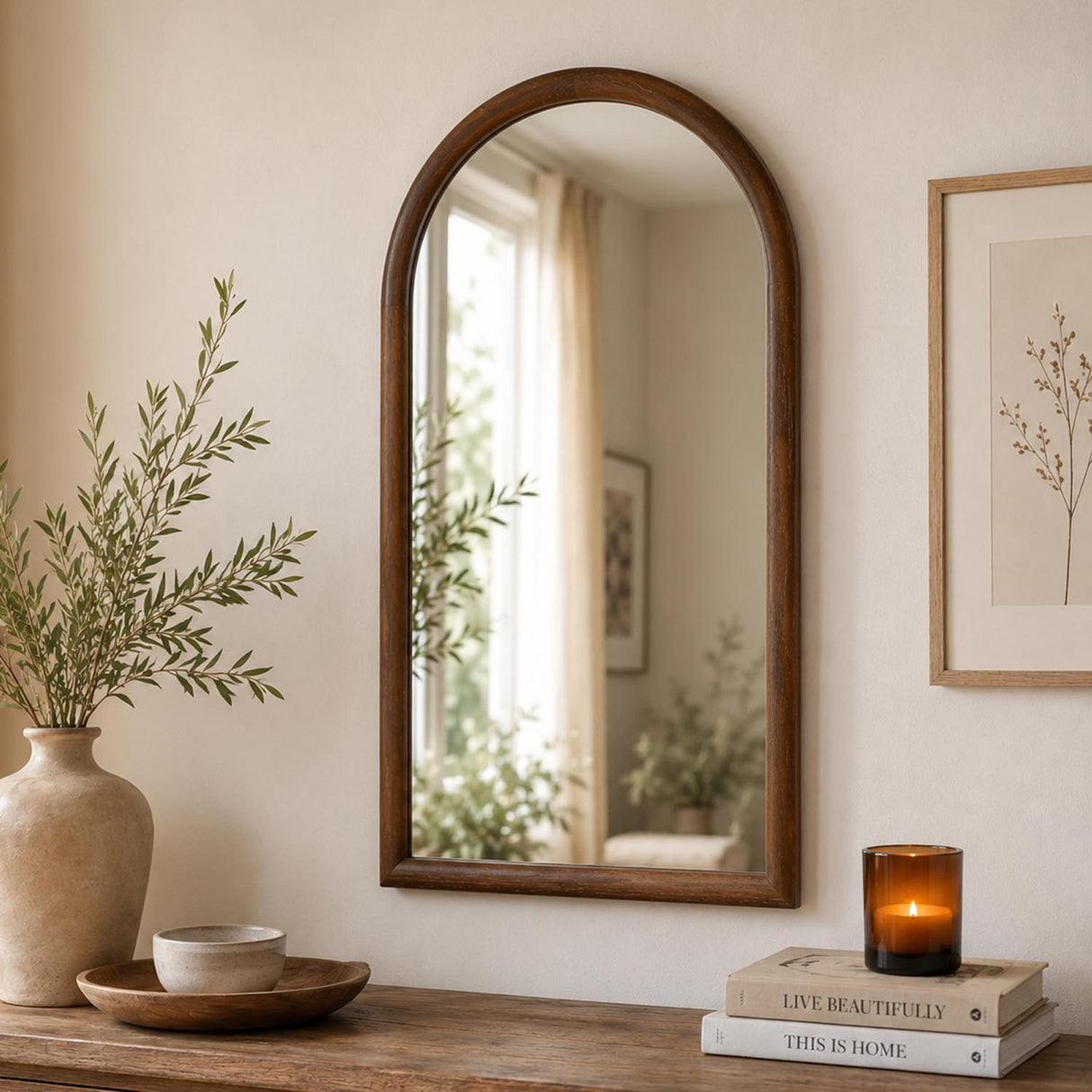 Decorative Arch Wall Mirror- Dark Walnut