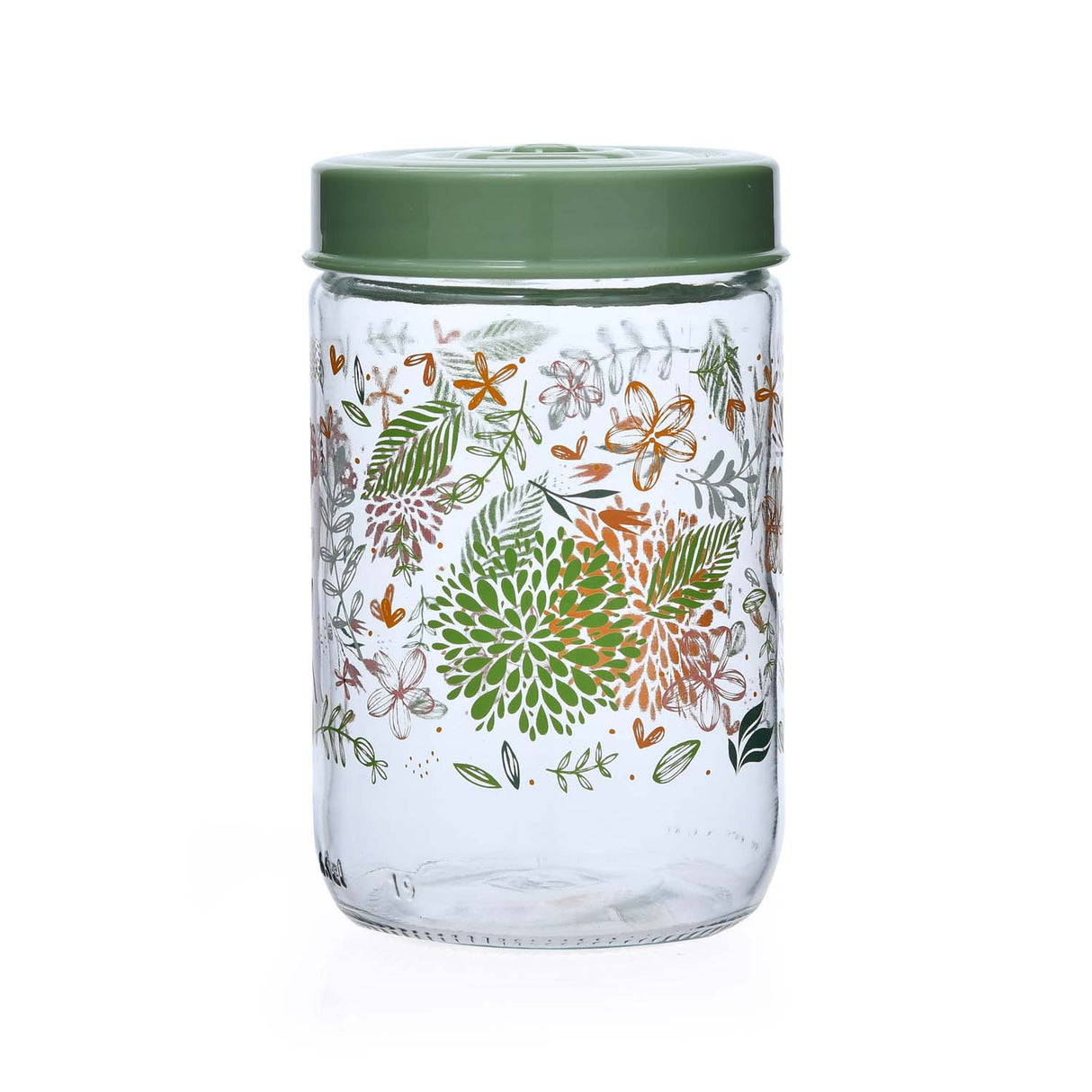 Botanical Print 660 ml Glass Cannister with Lid- Green