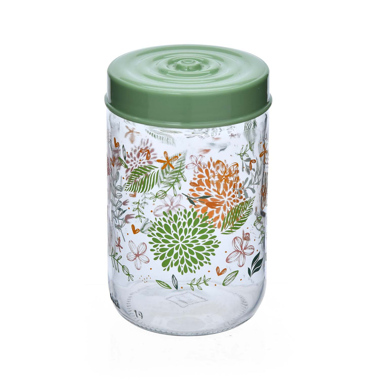 Botanical Print 660 ml Glass Cannister with Lid- Green