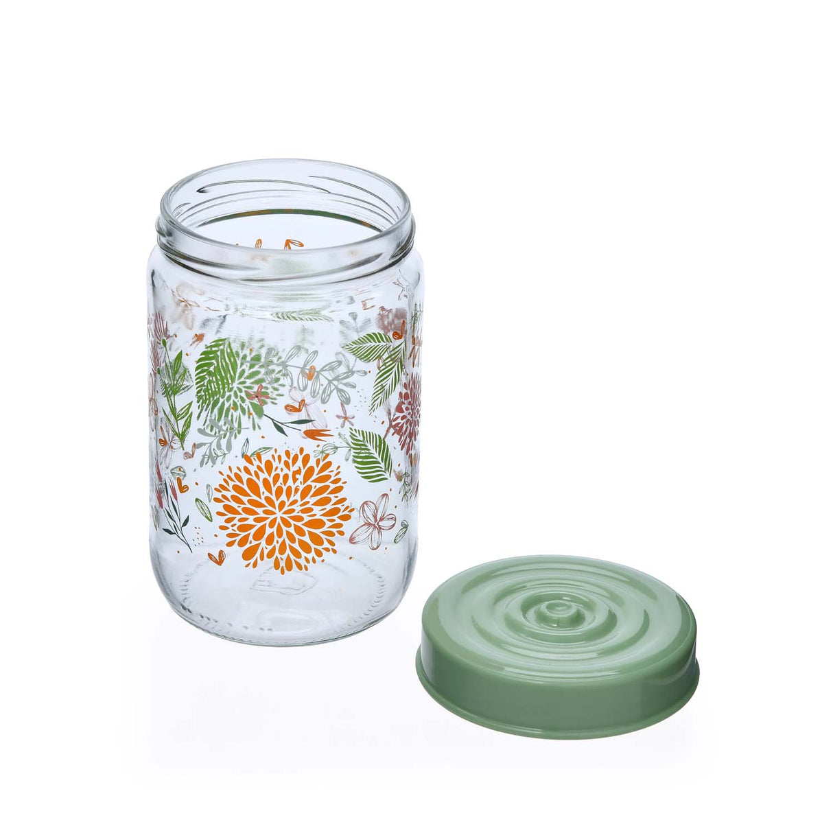 Botanical Print 660 ml Glass Cannister with Lid- Green