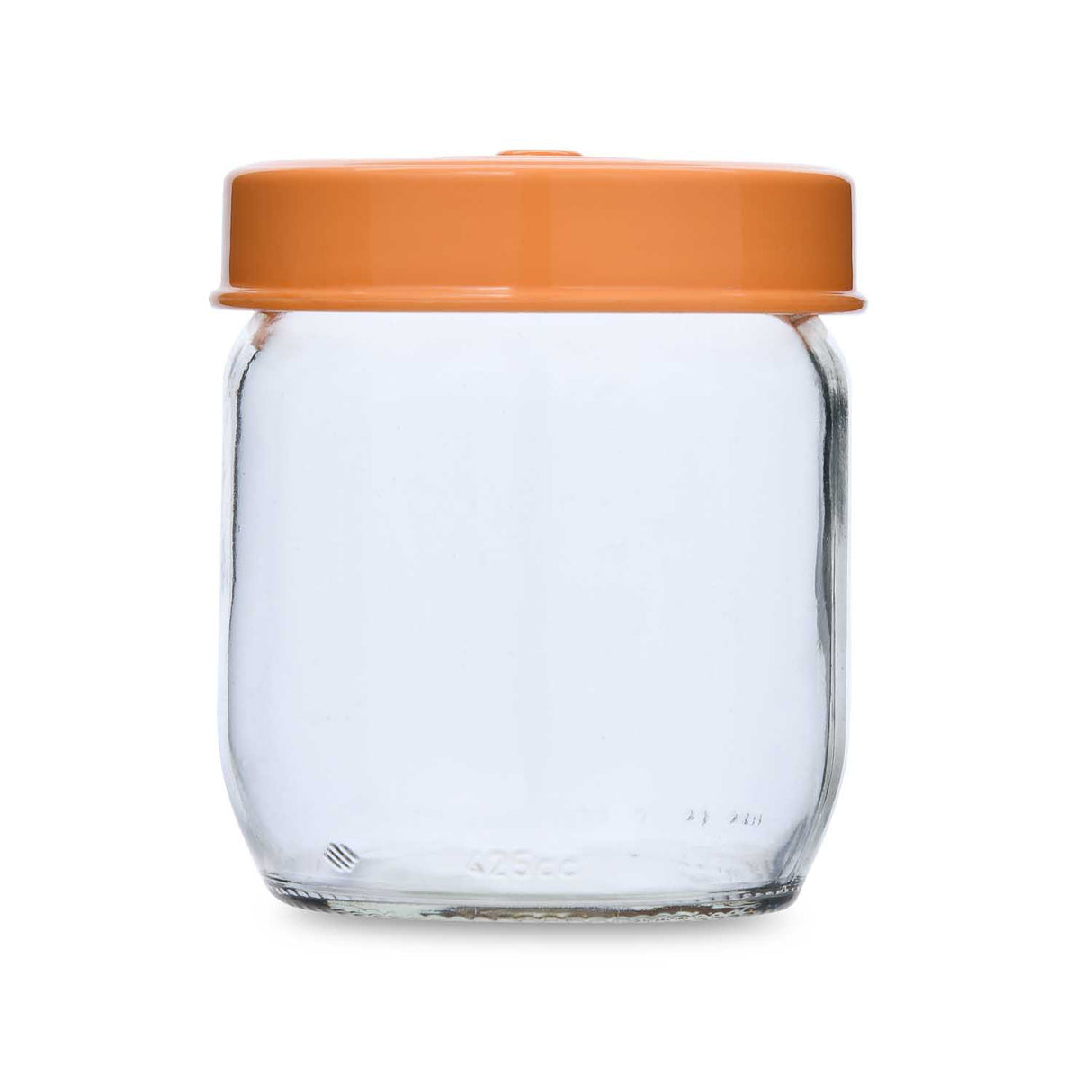Multipurpose 425 ml Glass Cannister with Lid- Transparent & Orange