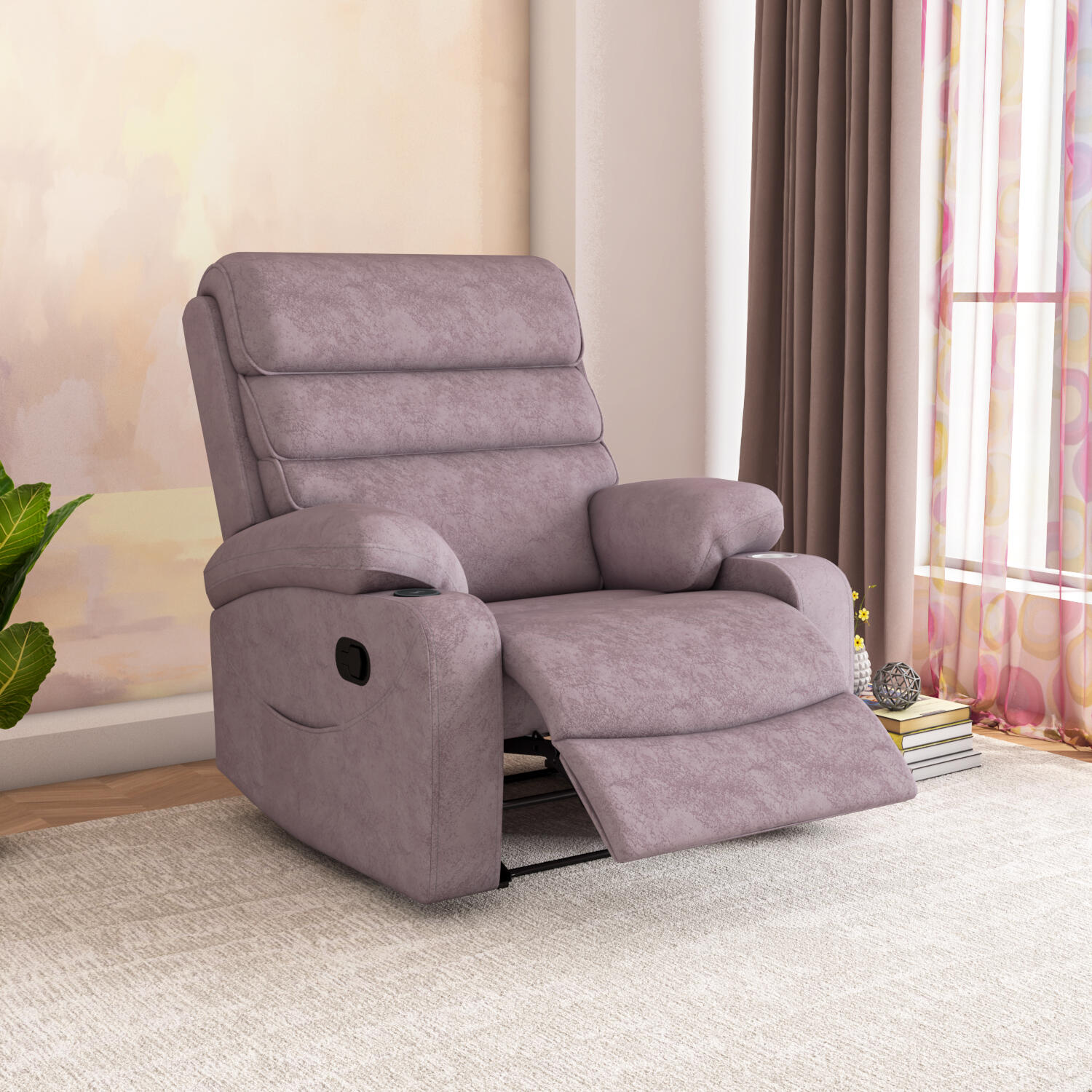 Ease Massage Chair with Manual Recliner and Wireless Charging- Mauve