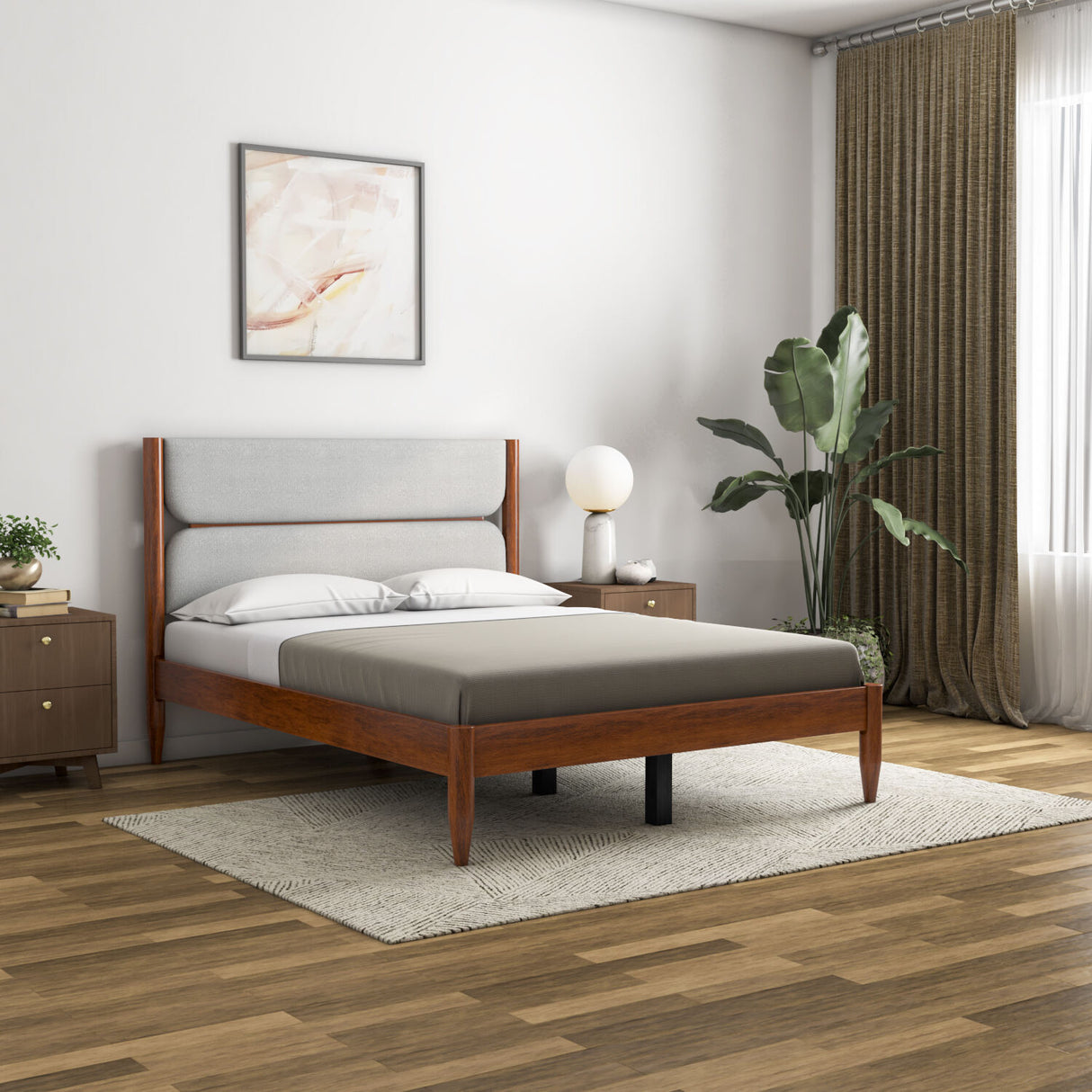 Emica Queen Bed Without Storage (Antique Cherry & Grey)