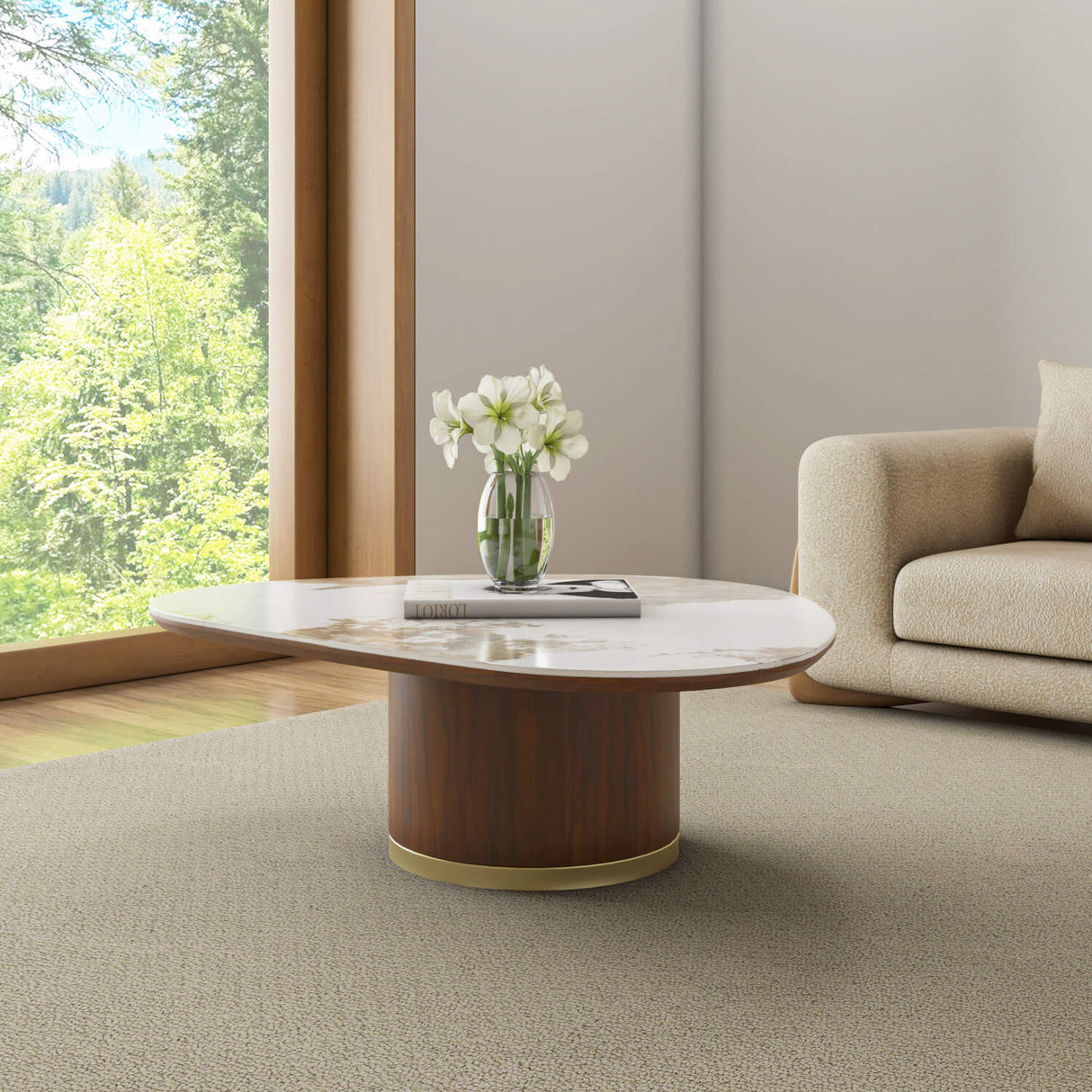 Empera Sintered Top Center Table (Walnut & Beige)