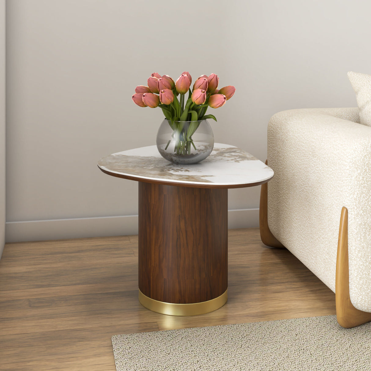 Empera Sintered Top Side Table (Walnut & Beige)
