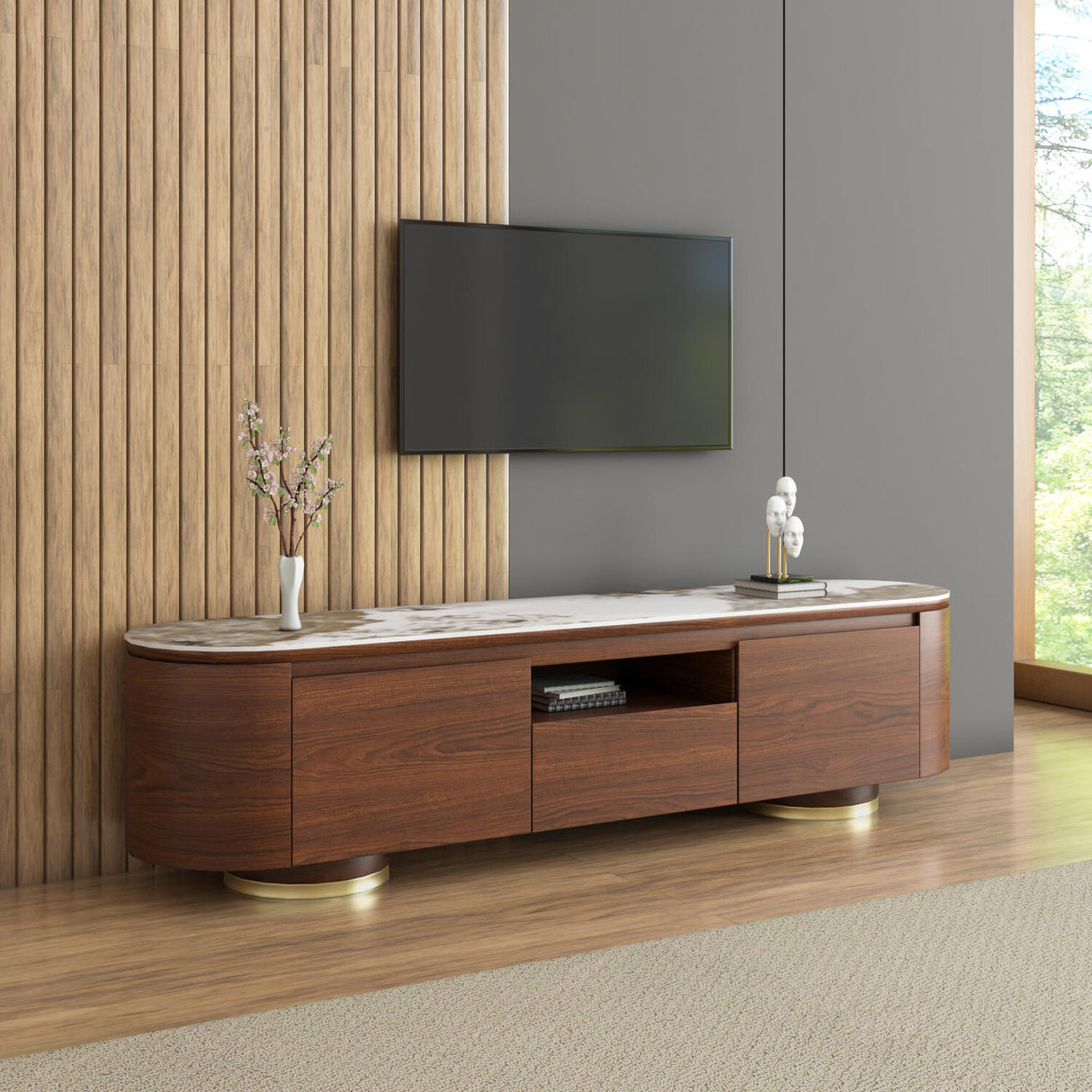 Empera Sintered Top TV Unit (Walnut & Beige) - Main View