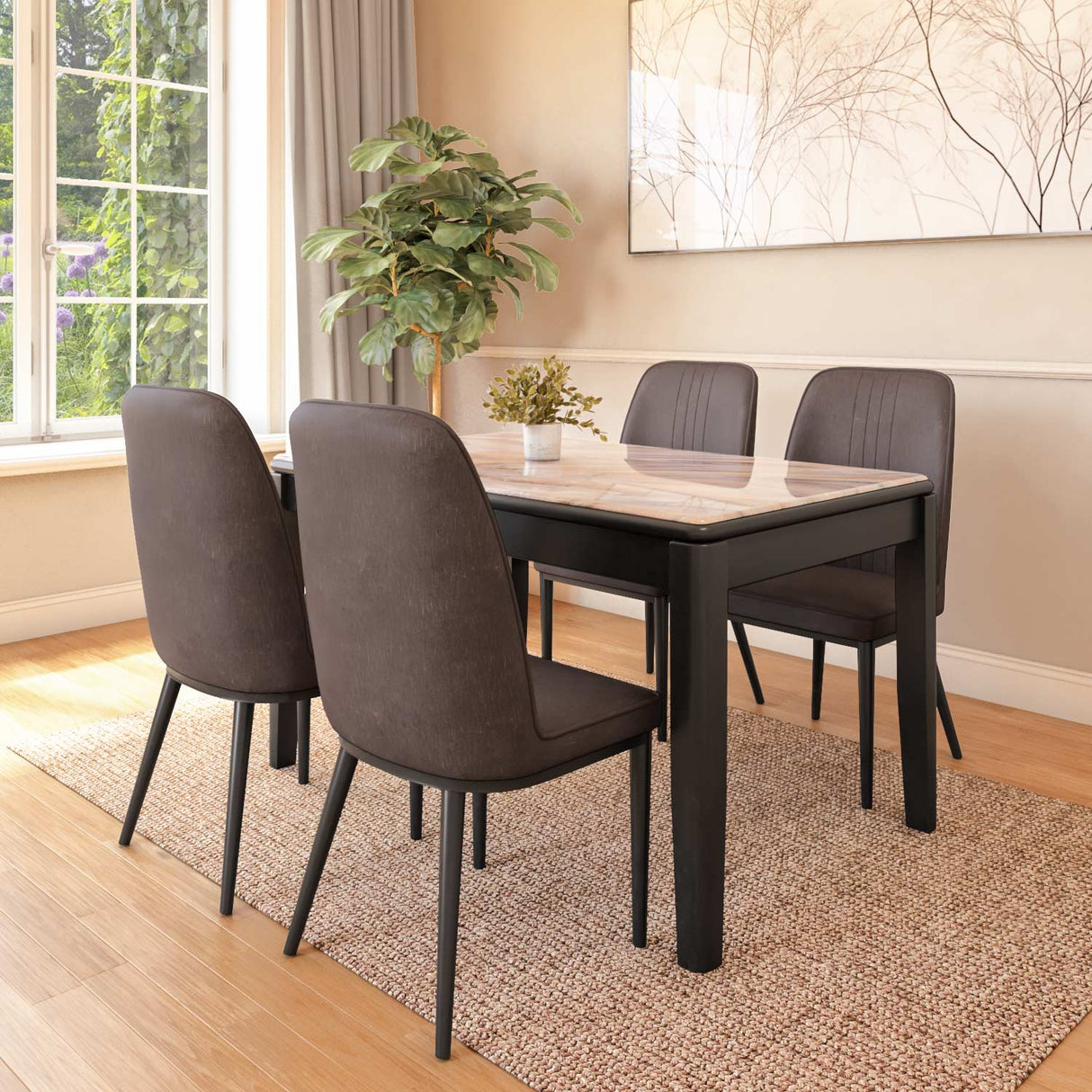 Enoc + Elena 4 Seater Dining Set- Walnut
