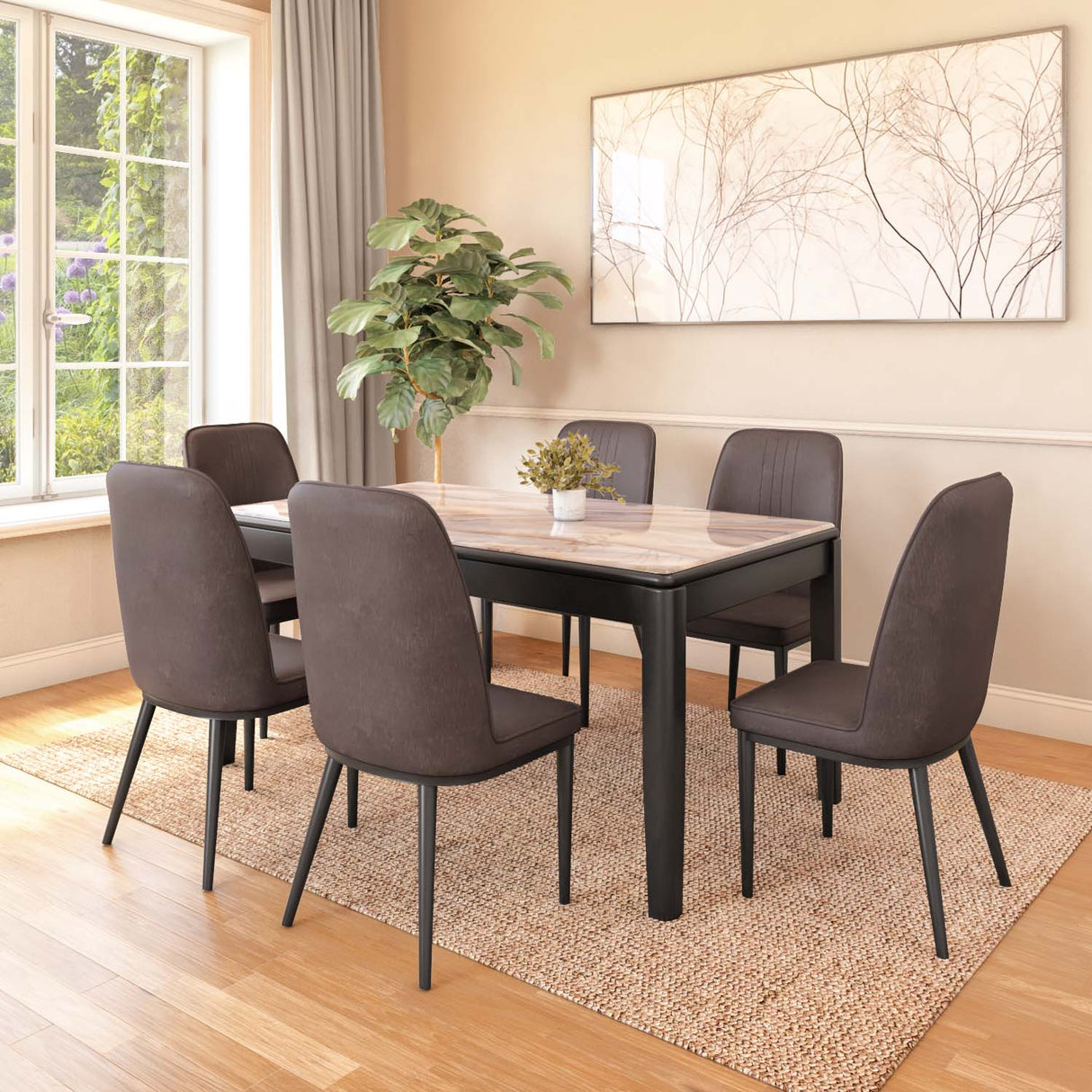 Enoc + Elena 6 Seater Dining Set (Walnut) - Main View