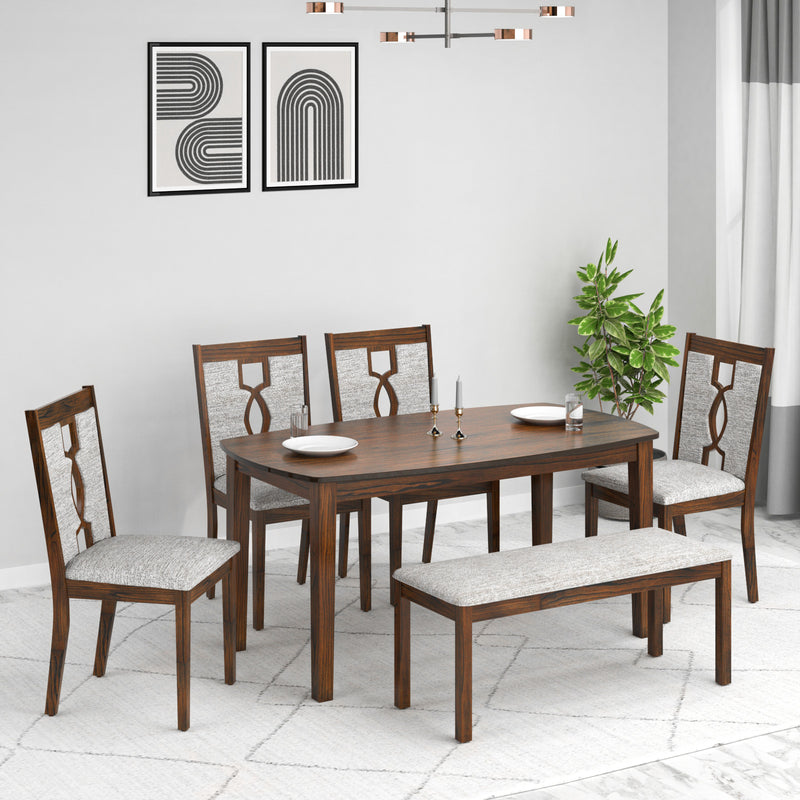 Nilkamal elanza Solid Wood 6 Seater Dining Set With Bench Antique Cherry