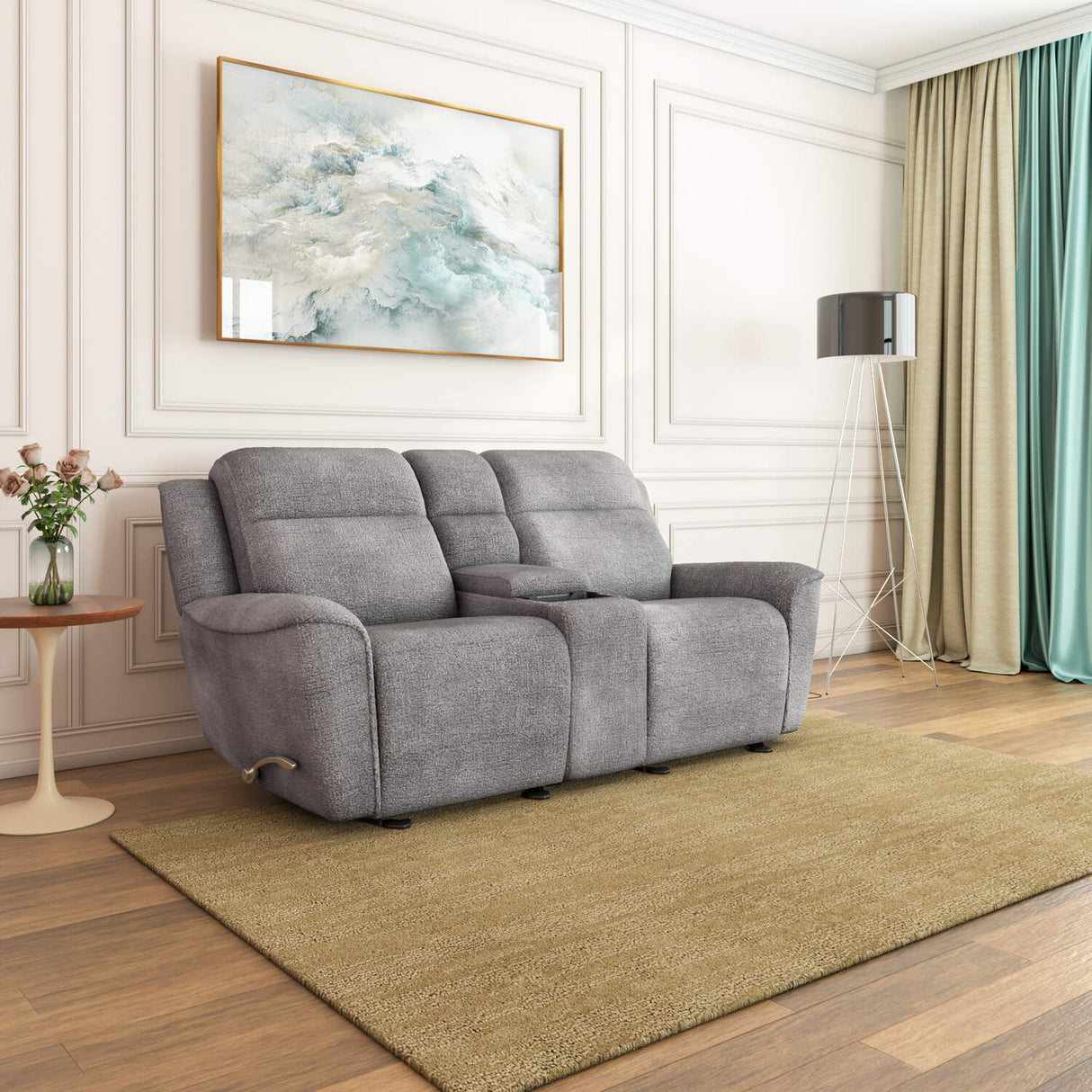 Nilkamal Favian 2 Seater Rocker Recliner Sofa With Console (Grey)